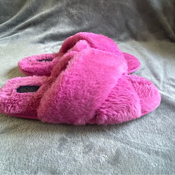 Rachel Roy‎ Soft Slippers Womens Size L 9-10 Fuzzy Pink Slip On Open Toe … - Picture 1 of 5